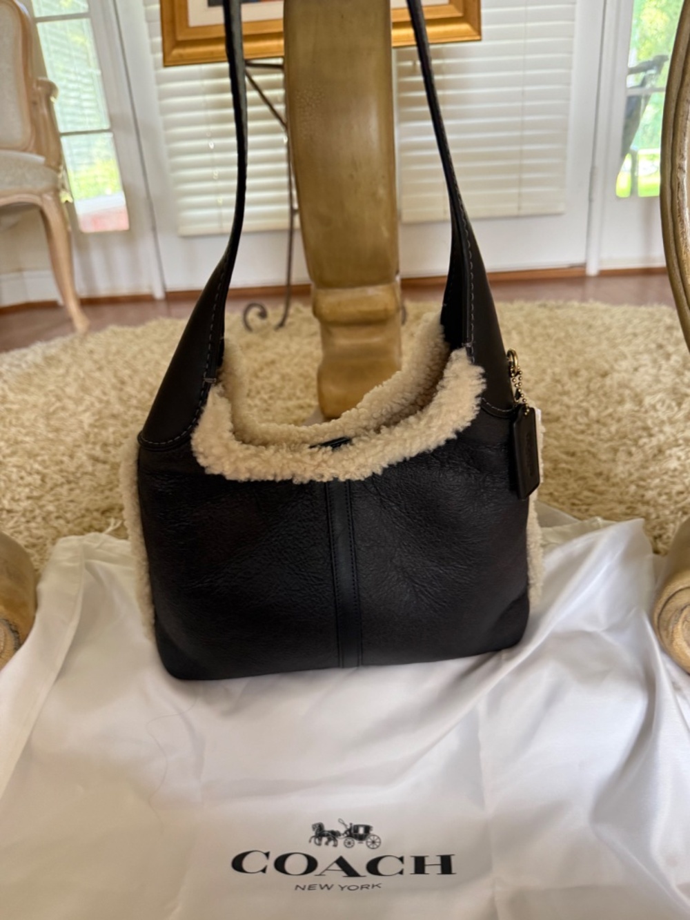 Coach Brooklyn 28 Shearling Leather Shoulder Bag Black Pouch Dust Bag NWT - Picture 6 of 14